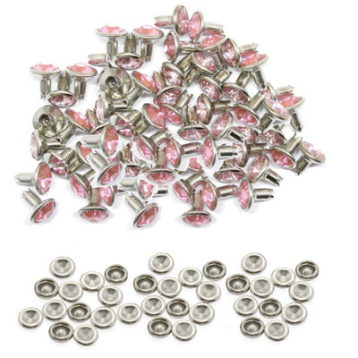 8mm Diamante Rivets with Pins, Light Pink Crystal Rivets Rhinestone Studs, 10pcs