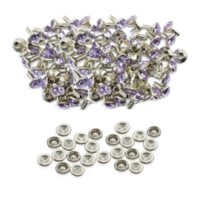 8mm Diamante Rivets with Pins, Lilac Purple Crystal Rivets Rhinestone Studs, 10pcs