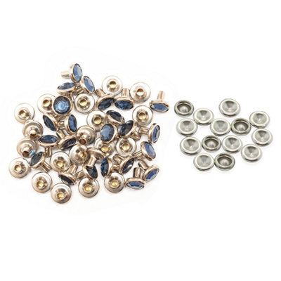 8mm Diamante Rivets with Pins, Midnight Blue Crystal Rivets Rhinestone Studs, 10pcs