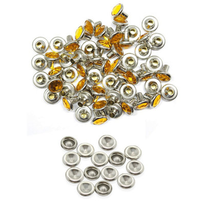 8mm Diamante Rivets with Pins, Orange Crystal Rivets Rhinestone Studs, 10pcs