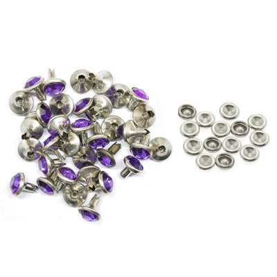 8mm Diamante Rivets with Pins, Purple Crystal Rivets Rhinestone Studs, 10pcs
