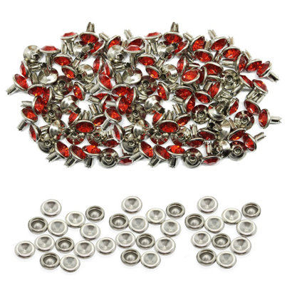 8mm Diamante Rivets with Pins, Red Crystal Rivets Rhinestone Studs, 10pcs