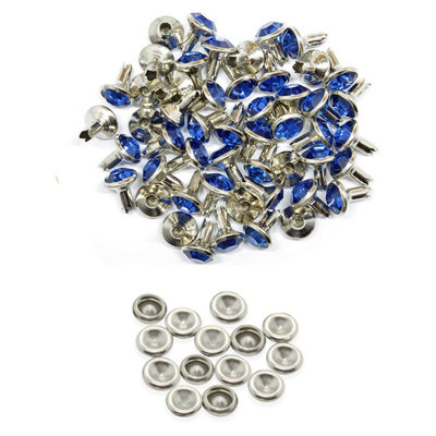 8mm Diamante Rivets with Pins, Royal Blue Crystal Rivets Rhinestone Studs, 10pcs