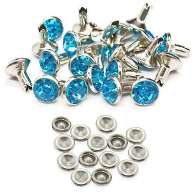 8mm Diamante Rivets with Pins, Turquoise Crystal Rivets Rhinestone Studs, 10pcs