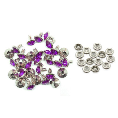 8mm Diamante Rivets with Pins, Violet Crystal Rivets Rhinestone Studs, 10pcs