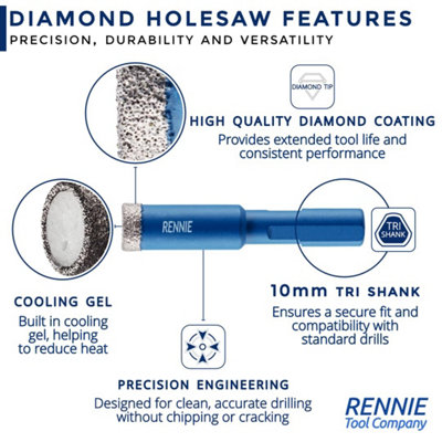 thumbnail image 2 of 3-3/8 Inch Diamond Hole Saw Bit For Glass, Porcelain, Quartz, Granite, Ceramic Drill Bit Tile Hole Saw Diamond Drill Bit 3/8 Inch Standard Shank Glass... 2 of 12