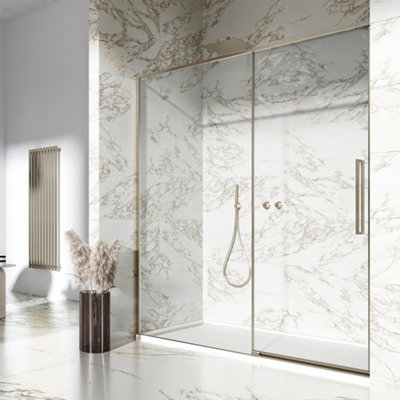 8mm Easy Clean Glass Framed Sliding Door 1000mm Brushed Brass - Right Hand Price Comparisons | Compare The Build