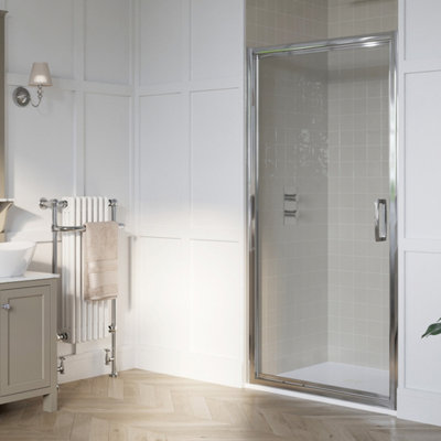 8mm Easy Clean Glass Infold Shower Door 760mm Chrome | DIY at B&Q