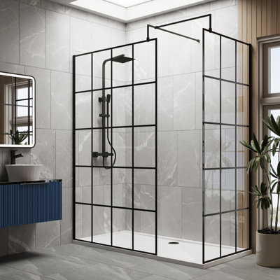8mm Toughened Safety Glass Black Framed Wetroom Screen - 1000mm - Balterley