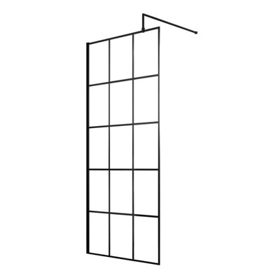 8mm Toughened Safety Glass Black Framed Wetroom Screen - 900mm - Balterley