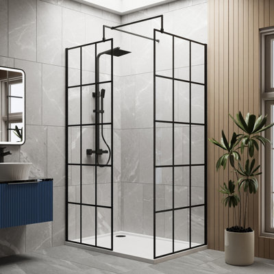 8mm Toughened Safety Glass Black Framed Wetroom Screen - 900mm - Balterley