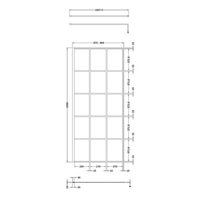8mm Toughened Safety Glass Black Framed Wetroom Screen - 900mm - Balterley - 3