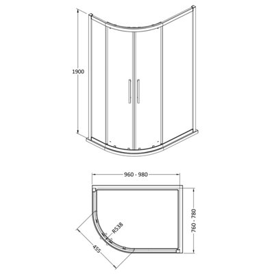 Buy 8mm Toughened Safety Glass Offset Shower Quadrant, Chrome - 1000 x ...
