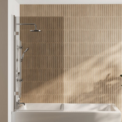 8mm Toughened Safety Glass Reversible Hinged Straight Shower Bath Screen - Chrome