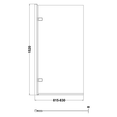 8mm Toughened Safety Glass Reversible Hinged Straight Shower Bath Screen - Chrome - 3