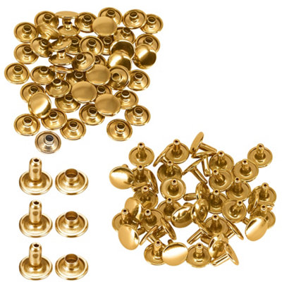 8mm x 14mm Extra Long Double Cap Tubular Rivets, Gold, 50pcs