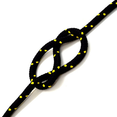 8mm x 20 metres / 65.6 ft of Black & Yellow Polypropylene Rope, Solid Braided Poly Rope Cord Twine for Boating, Yachting, Camping