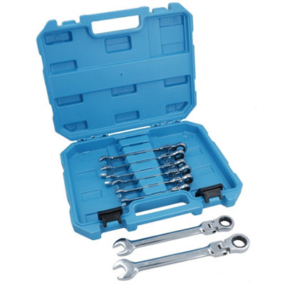 8pc Flexible Combination Ratchet Spanner Wrench Set Metric 8mm-19mm