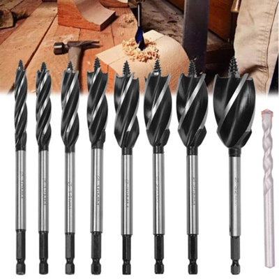 6-Piece Extra Long Auger Drill Bit Set - 12" Length, 1/4" To 7/8" Hex Shank For Deep Wood Drilling
