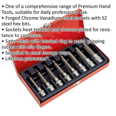 8pc METRIC Hex Key Socket Bit Set - 1/2" Square Drive - 5mm to 17mm x 100mm Long
