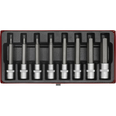 8pc METRIC Hex Key Socket Bit Set - 1/2" Square Drive - 5mm to 17mm x 100mm Long