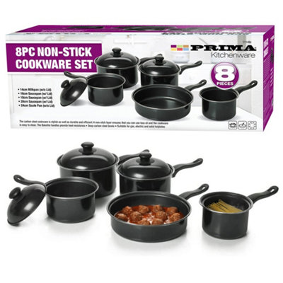 8pc Non Stick Cookware Set - Milkpan Saucepan Kitchen Cook Pan Lids ...