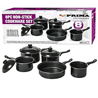 8pc Non Stick Cookware Set - Milkpan Saucepan Kitchen Cook Pan Lids Cooking Carbon Steel