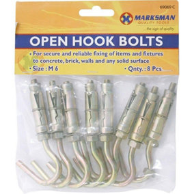 8Pc Open Hook Bolts Surface Fixings Hand Tool Multi Purpose Indoor Outdoor