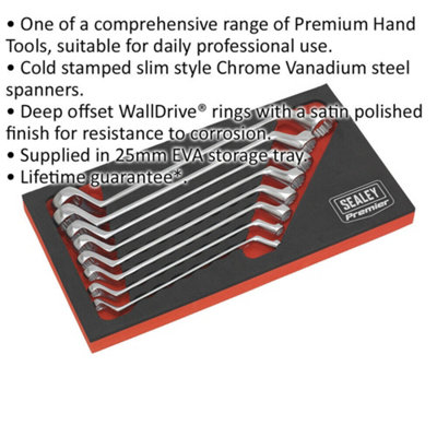 8pc Slim Handled Offset Ring Spanner Set - 12 Point Metric Double Ended Wrench