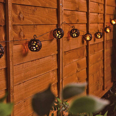 8pc Solar Rattan Ball Flame Effect LED String Hanging Lights - No Wires Or Cables Are Needed - Auto Light Control
