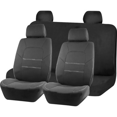 8Pc Universal Full Car Seat Cover Set Grey Black Washable Vehicle