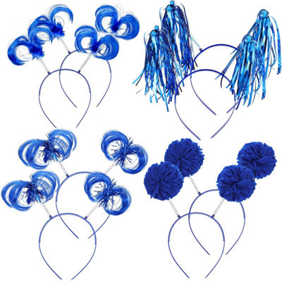 8Pcs Blue Pom Pom Headbands, Tinsel Wrapped Ponytail  display picture 1