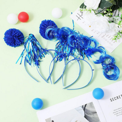 8PCS BLUE POM POM HEADBANDS, TINSEL WRAPPED PONYTAIL  display picture 1