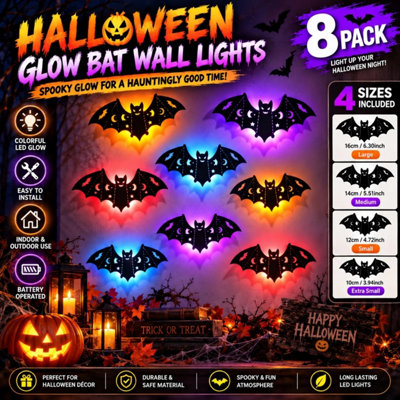 8Pcs Halloween Bat Wall Lights LED Glow Stickers Party Decoration