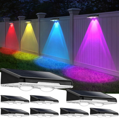8PCS Solar Fence Lights Outdoor, 7 Color Modes, IP65 Waterproof RGB ...