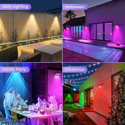 8PCS Solar Fence Lights Outdoor, 7 Color Modes, IP65 Waterproof RGB ...