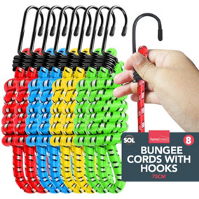8pk 75cm Long Bungee Cords with Hooks, Strong Bungy Cords with Hooks, Bungee Straps with Hooks, Elastic Bungee Cord with Hooks