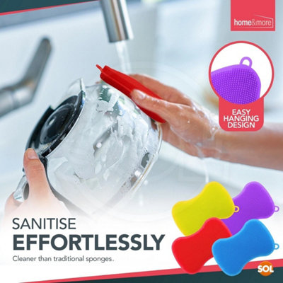 JR Silicone Cleaning Sponge Scrubber - 8 Colours, 1/2/4 Pack (UK Stock)