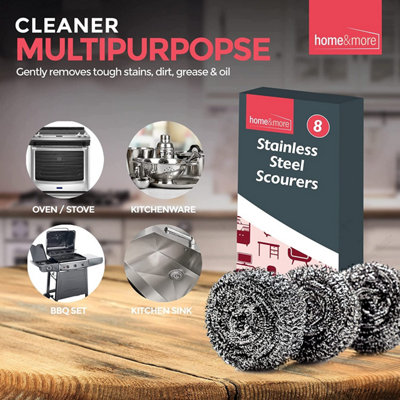 8pk Stainless Steel Scourer - Metal Scourer for Heavy Duty Cleaning - 6x6cm, Thick & Strong Wire Scourer, Wire Wool Cleaning Pads