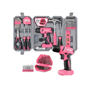 8V Pink Cordless Electric Power Screwdriver & Drill Bits Set-With Battery 57pc