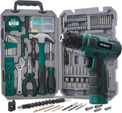 8V USB Power Drill Driver and Complete Home Tool Kit Set. Cordless ...