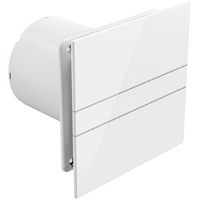 8W Axial Bathroom Extractor Fan with Electronic Timer & Back Draft Excluder: Glass Finish (100mm with Timer, White)