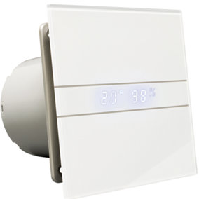 8W Axial Bathroom Extractor Fan with Electronic Timer & Glass Finish (100mm with Timer & Humidstat, White)