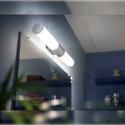 8w LED Bathroom Frosted Mirror Wall Light With Pull Cord Cool White ...