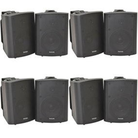 8x 90W Black Wall Mounted Stereo Speakers 5.25" 8Ohm Quality Home Audio Music