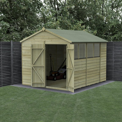 8x10 Apex Shed Beckwood Shed 25yr Guarantee Shiplap Pressure Treated - 4 Windows - Double Door