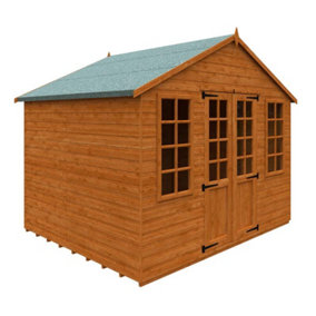8x10 Summerhouse 12mm Shed - L235 x W295 x H257.7 cm - Solid Wood/Softwood/Pine - Burnt Orange