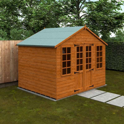 8x10 Summerhouse 12mm Shed - L235 x W295 x H257.7 cm - Solid Wood/Softwood/Pine - Burnt Orange