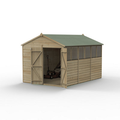 8x12 Apex Shed Beckwood Shed 25yr Guarantee Shiplap Pressure Treated- 6 Windows - Double Door