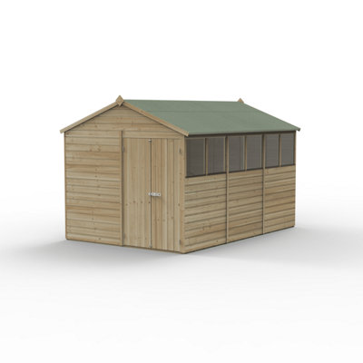 8x12 Apex Shed Beckwood Shed 25yr Guarantee Shiplap Pressure Treated- 6 Windows - Double Door